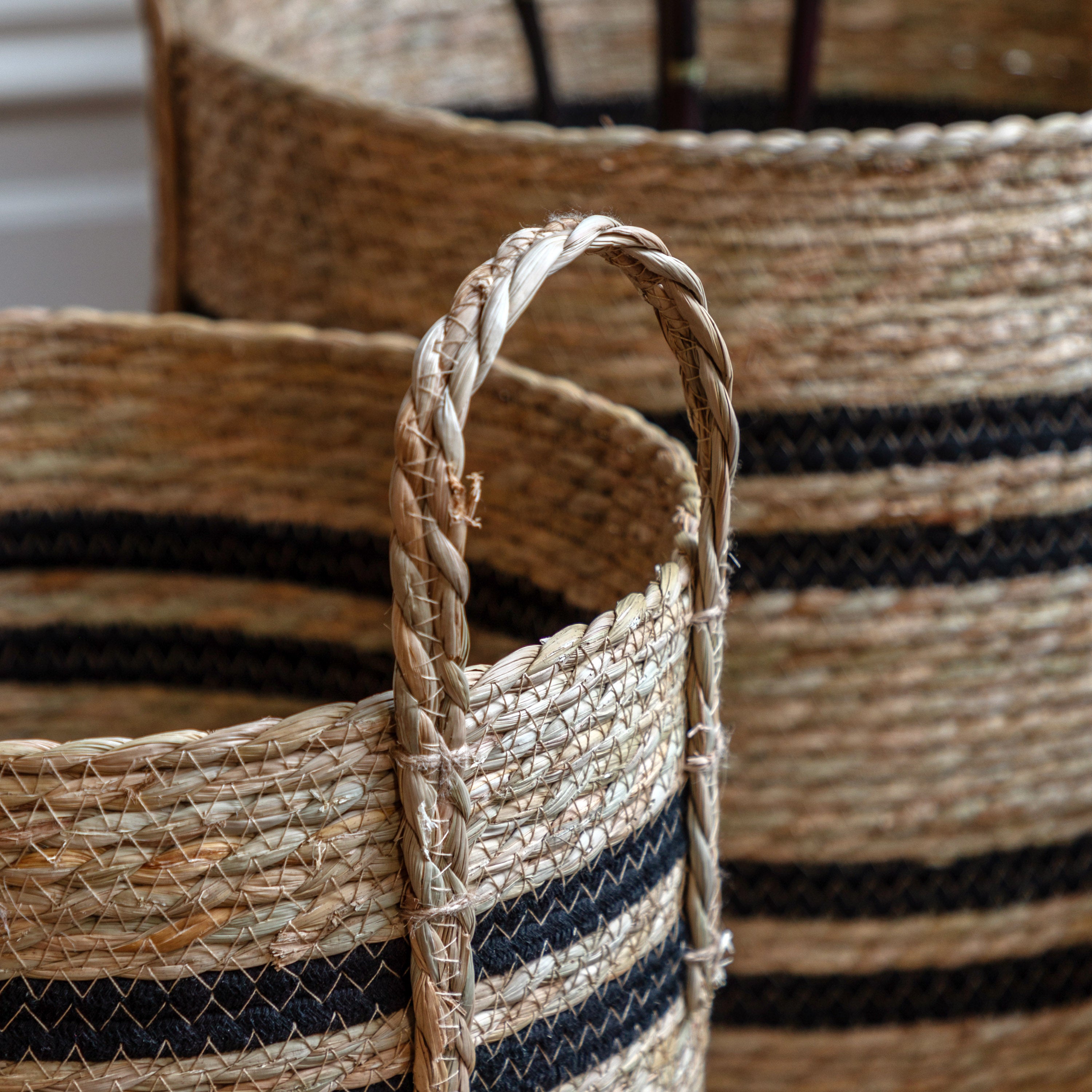 Set of 4 Storage Basket Black Stripe Nest
